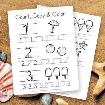 Preview of Count, Copy & Color • Summer Themed Number Tracing from 1 to 5