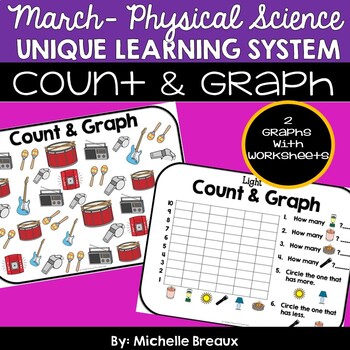 Preview of Count & Graph Unique Learning System Task Box- March Unit on Light & Sound