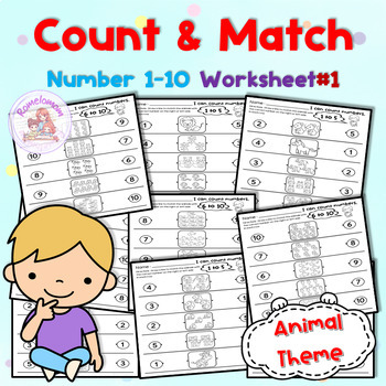 Preview of Count&Match Number 1-10 Animal Theme Set#1 | Number Sense