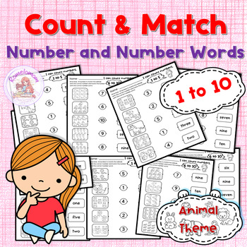 Preview of Count&Match Number&Number Word 1-10 Animal Theme | Number Sense