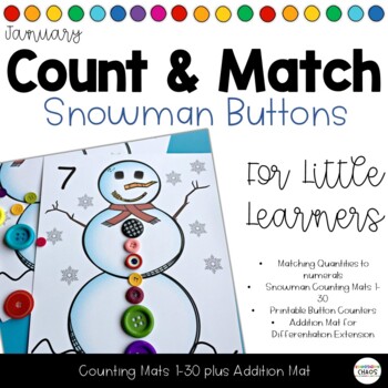 Preview of Count & Match Snowman Buttons Numbers 1-30 Counting and Cardinality + Addition