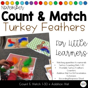 Preview of Count & Match Turkey Feathers - Counting Mats 1-30 + Addition Mat Number Sense