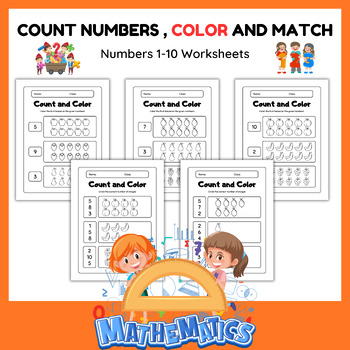 Preview of Count Numbers , Color and Match Fruits Numbers 1-10 Worksheets l Math worksheets