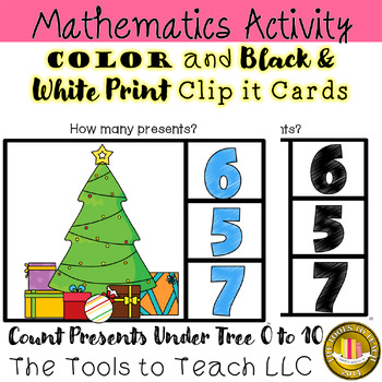 Preview of Count Presents Under Christmas Tree 0 to 10 1:1 Correspondence Clip It Cards