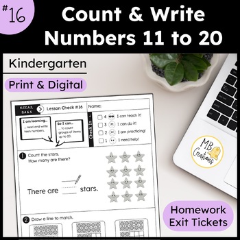 Preview of Count, Read, & Write 11 to 20 Worksheet L16 Kindergarten iReady Math Exit Ticket