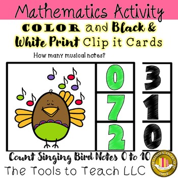Preview of Count Singing Bird Musical Notes 0 to 10 Clip It Cards Math No Prep