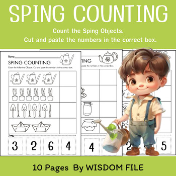 Preview of Count Sping number 1-10 Cut and Paste Match to 10 Printables Worksheets