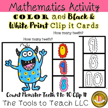 Preview of Count Teeth on a Monster 1 to 10 Clip It Cards Activity No Prep