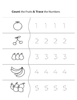 Count The Fruits & Trace The Numbers / Fruit Number Tracing | TPT