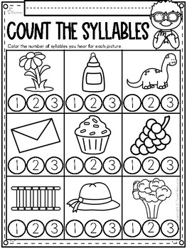 counting syllables worksheet kindergarten