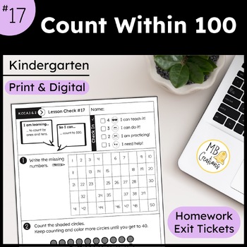 Preview of Counting to 100 & Ten Frames Worksheet L17 Kindergarten iReady Math Exit Tickets