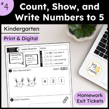 Preview of Count and Write Numbers to 5 Worksheets L4 Kindergarten iReady Math Exit Tickets