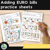 Count and Add EURO bills / notes WORKSHEET  - Money, Currency