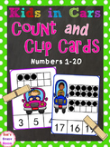 Count and Clip Cards: Kids in Cars (Numbers 1-20)