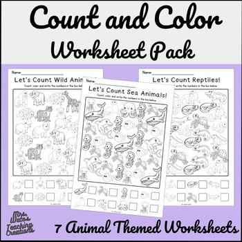 Preview of Counting and Coloring In Worksheet Pack & Activities for Math