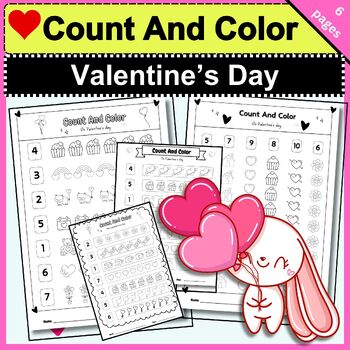 Preview of Count and Color on Valentine's day, math, Valentines day Coloring, Number