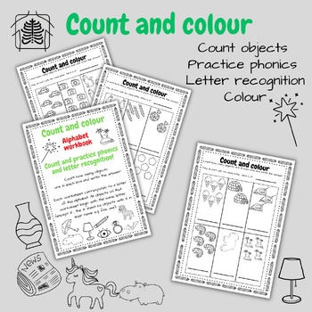 Preview of Count and Colour revision book with objects from A-Z.
