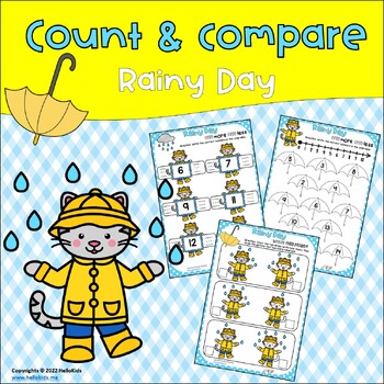 Preview of Count and Compare - Rainy Day Theme.