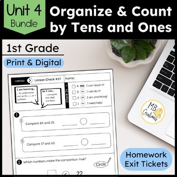 Preview of 1st Grade Count, Compare Tens & Ones Worksheets/Exit Tickets -iReady Math Unit 4