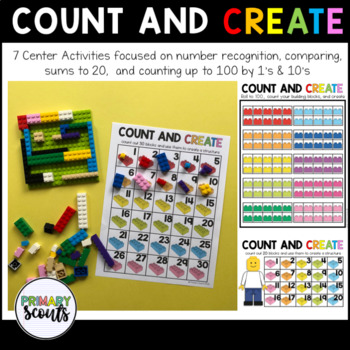 Preview of Counting to 100 and Create - Kindergarten Math Center (7 Activities)