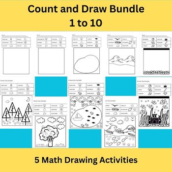 Preview of Count and Draw, 1-10, Set of 5 scenes- woods, apple tree, beach, pond, and BONUS