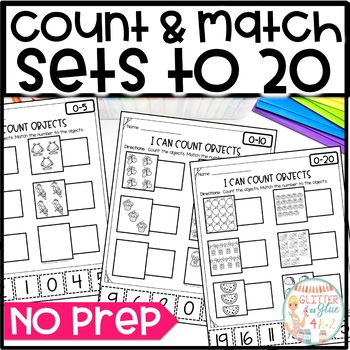 Preview of Count & Match 0-20 Differentiated Worksheets - Kindergarten or Special Education