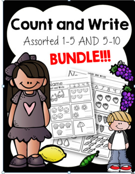 Preview of Count and Write How Many 1-5 and 5-10 BUNDLE!! One to One counting to 10!