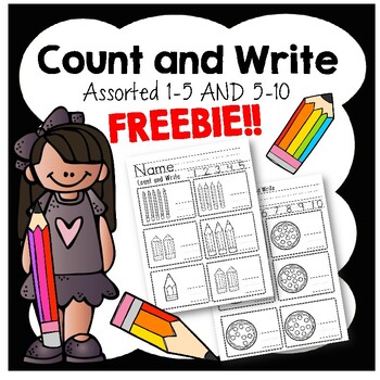 Preview of Count and Write FREEBIE: Assorted 1-5 and 5-10 one to one counting worksheets