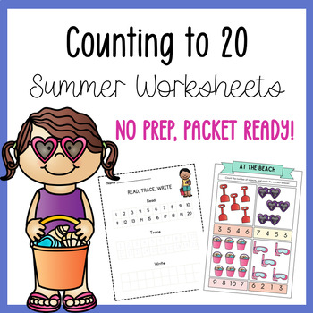 Preview of Kindergarten Summer Math Packet for Counting to 20 Worksheets and Activities 