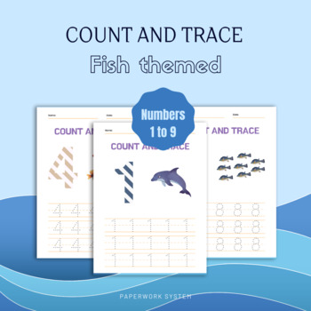 Preview of Count and trace fish themed workpaper bundle / numbers 1 to 9