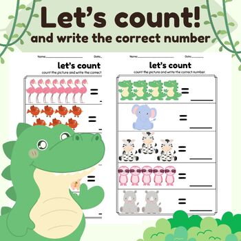 Preview of Count and write the correct number (1-10). Safari animals Themed.