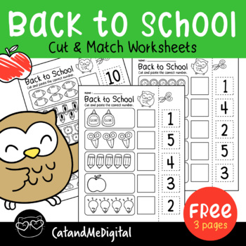 Preview of Count back to school number 1-10 Cut and Paste Match to 10 Worksheets- Free