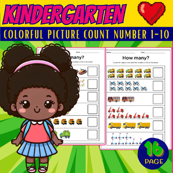 Preview of Count colorful transport  and write number(1-10) in box 16 Printables Worksheets