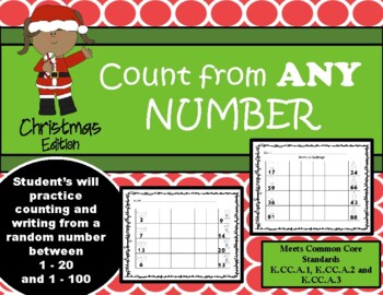 Preview of Count on from Any Number Activity : Christmas Math Worksheets