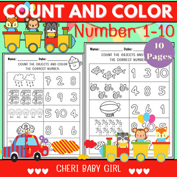 Preview of Count the Number 1-10 and Coloring Worksheet for kindergarten