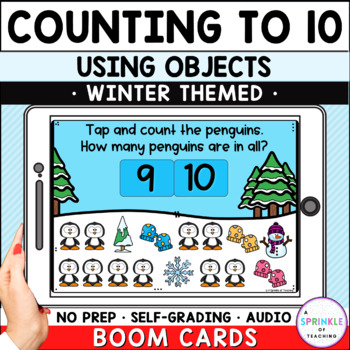 Preview of Counting to 10 Using Objects! Digital Winter Math Boom Cards - Distance Learning