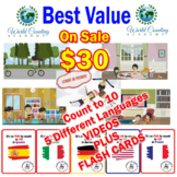 Count to 10 in 5 languages bundle with Videos, Flash Cards
