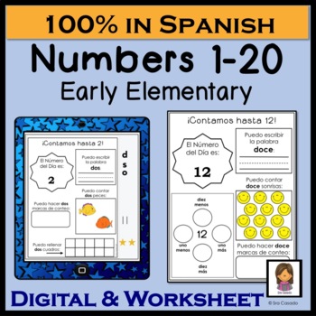 Preview of Spanish Numbers numeros 1-20 | Digital & worksheet versions