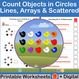 Count to 20 objects  in a line, circle, array or scattered