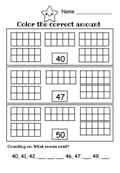 Preview of Count to 50 Ten Frame Printable Worksheets