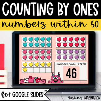 Preview of Count to 50 by 1s Valentines Day Kindergarten Math Google Slides™