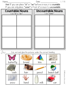 Countable and Uncountable Nouns Sort Worksheet .B by Learners of the  World