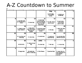 Countdown to Summer A-Z Activities Editable by Smilin' through Second