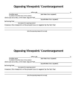 Preview of Counter Argument/ Opposing Viewpoint Graphic Organizer Persuasive Writing