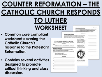Preview of Counter Reformation - The Catholic Church Responds to Luther worksheet