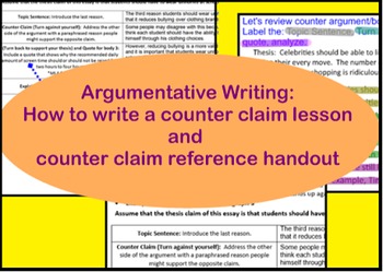 Preview of Counter argument/counter claim handout and slides- Argumentative writing
