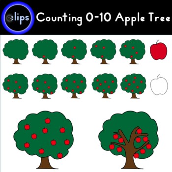 Preview of Counting 0-10 Apple Tree Clip Art - 2 styles + BW 44 Clips, Customizable