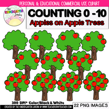 Preview of Apples in a Tree Math {Counting 0-10 Clipart}