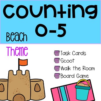 Preview of Counting 0-5 Task Cards l Scoot l Walk the Room l Beach  