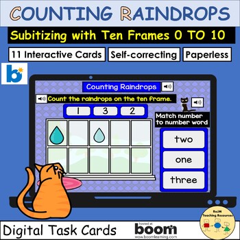 Preview of Counting 0 to 10 Raindrops with Ten Frames BOOM Cards™ Task Cards